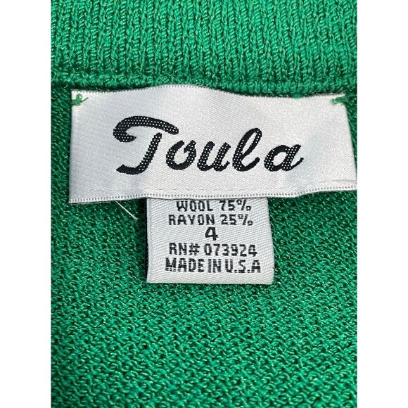 Toula Santana Knit Jacket Size 4 Kelly Green Wool Blend Fleur De Lis Button NWT - Picture 6 of 7